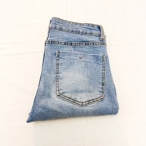 OAT NY Light Wash Flare Leg Frayed Hem Denim Jeans Zip Fly Size 6 / 28